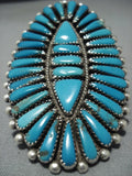Gigantic Vintage Navajo Vibrant Turquoise Sterling Silver Preston Family Ring-Nativo Arts