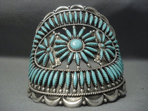 Ginormous!! Vintage Navajo Needlepoint Turquoise Sterling Native American Jewelry Silver Bracelet-Nativo Arts
