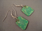 Gorgeous Huge Santo Domingo Squared Royston Turquoise Native American Jewelry Silver Earrings-Nativo Arts