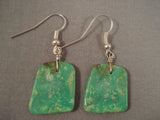 Gorgeous Huge Santo Domingo Squared Royston Turquoise Native American Jewelry Silver Earrings-Nativo Arts