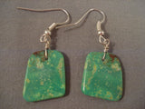 Gorgeous Huge Santo Domingo Squared Royston Turquoise Native American Jewelry Silver Earrings-Nativo Arts
