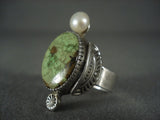 Gorgeous Vintage Navajo Gaspeite And Pearl Native American Jewelry Silver Ring-Nativo Arts