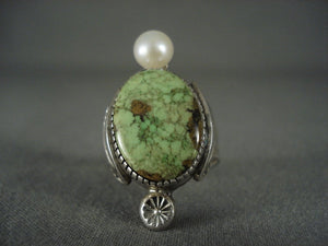 Gorgeous Vintage Navajo Gaspeite And Pearl Native American Jewelry Silver Ring-Nativo Arts