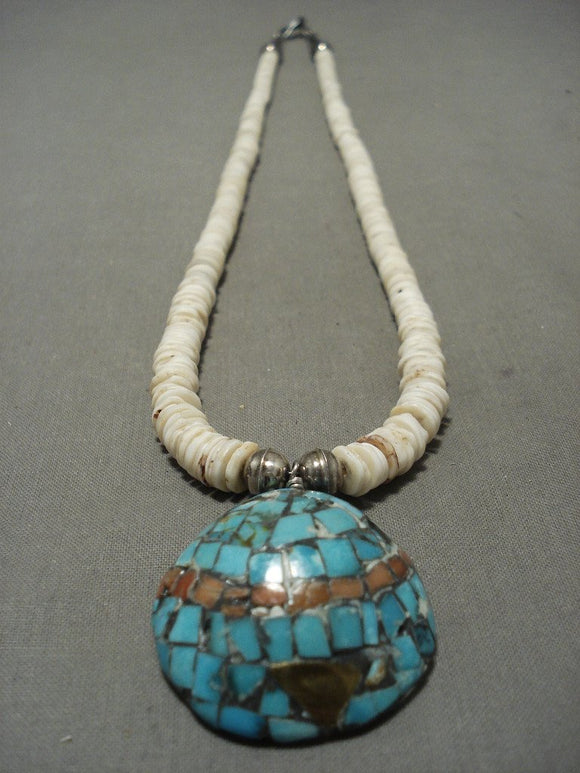 Gorgeous Vintage Santo Domingo Turquoise Shell Native American Jewelry Silver Necklace-Nativo Arts