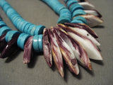 Graduating Tuquoise Spiny Oyster Tooth Shell Navajo Native American Jewelry jewelry Necklace-Nativo Arts