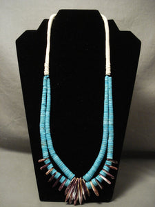 Graduating Tuquoise Spiny Oyster Tooth Shell Navajo Native American Jewelry jewelry Necklace-Nativo Arts