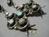 Green Snake Eyes Turquoise Huge Vintage Native American Navajo Sterling Silver Earrings Old-Nativo Arts