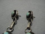 Green Snake Eyes Turquoise Huge Vintage Native American Navajo Sterling Silver Earrings Old-Nativo Arts
