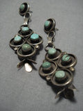 Green Snake Eyes Turquoise Huge Vintage Native American Navajo Sterling Silver Earrings Old-Nativo Arts