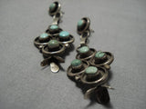 Green Snake Eyes Turquoise Huge Vintage Native American Navajo Sterling Silver Earrings Old-Nativo Arts