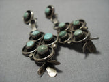 Green Snake Eyes Turquoise Huge Vintage Native American Navajo Sterling Silver Earrings Old-Nativo Arts