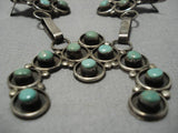 Green Turquoise Vintage Native American Navajo Sterling Silver Squash Blossom Necklace Old-Nativo Arts