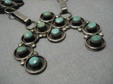 Green Turquoise Vintage Native American Navajo Sterling Silver Squash Blossom Necklace Old-Nativo Arts