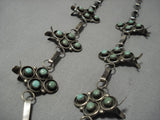 Green Turquoise Vintage Native American Navajo Sterling Silver Squash Blossom Necklace Old-Nativo Arts