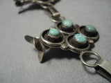 Green Turquoise Vintage Native American Navajo Sterling Silver Squash Blossom Necklace Old-Nativo Arts