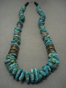 Guaranteed Authentic Vintage Navajo Thomas Singer Gold Native American Jewelry Silver Turquoise Necklace-Nativo Arts