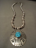 Guaranteed Authentic Vintage Navajo Thomas Singer Turquoise Native American Jewelry Silver Necklace-Nativo Arts