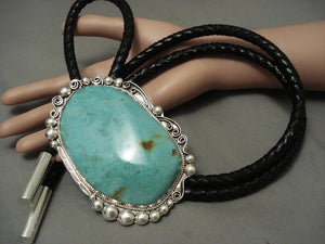 Guarantuan Xxl Big Huge Intage Navajo Turquoise Native American Jewelry Silver Bolo Tie-Nativo Arts