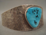 Hammered Technique Vintage Navajo Turquoise Native American Jewelry Silver Bracelet Old-Nativo Arts