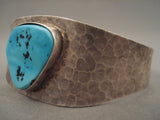 Hammered Technique Vintage Navajo Turquoise Native American Jewelry Silver Bracelet Old-Nativo Arts