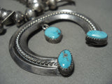 Hand Hammered Vintage Navajo Natural Turquoise Native American Jewelry Silver Sqauash Blossom Necklace-Nativo Arts