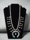 Hand Hammered Vintage Navajo Natural Turquoise Native American Jewelry Silver Sqauash Blossom Necklace-Nativo Arts