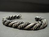 Hand Woven Vintage Navajo Sterling Native American Jewelry Silver Thick Heavy Bracelet Old-Nativo Arts