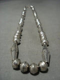 Hand Wrought Torpedo Bead Vintage Navajo Native American Jewelry Silver Necklace Old-Nativo Arts