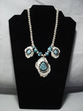 Hand Wrought!! Vintage Native American Jewelry Navajo Sterling Silver Spiderweb Turquoise Necklace-Nativo Arts