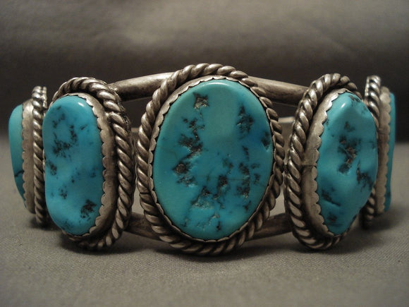 Heav Y 108 Gram Natural Huge Blue Turquoise Vintage Navajo Native American Jewelry Silver Bracelet-Nativo Arts