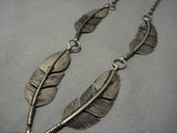 Heavier Detailed!! Vintage Native American Navajo Feather Sterling Silver Turquoise Necklace Old-Nativo Arts
