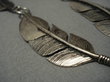 Heavier Detailed!! Vintage Native American Navajo Feather Sterling Silver Turquoise Necklace Old-Nativo Arts
