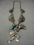 Heavier Detailed!! Vintage Native American Navajo Feather Sterling Silver Turquoise Necklace Old-Nativo Arts