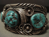 Heavily Detailed Vintage Navajo Forest Turquoise Native American Jewelry Silver Bracelet Old-Nativo Arts