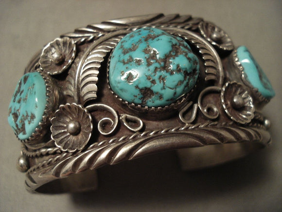 Heavily Detailed Vintage Navajo Forest Turquoise Native American Jewelry Silver Bracelet Old-Nativo Arts
