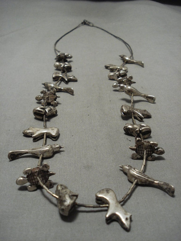 Heavy 140 Gram Vintage Santo Domingo Native American Jewelry Silver Animal Fetish Necklace-Nativo Arts