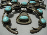 Heavy 273 Gram! Vintage Native American Jewelry Navajo Turquoise Sterling Silver Squash Blossom Necklace-Nativo Arts