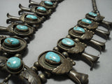 Heavy 273 Gram! Vintage Native American Jewelry Navajo Turquoise Sterling Silver Squash Blossom Necklace-Nativo Arts