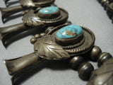 Heavy 273 Gram! Vintage Native American Jewelry Navajo Turquoise Sterling Silver Squash Blossom Necklace-Nativo Arts