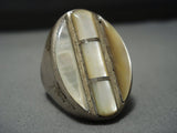 Heavy 35 Grams Vintage Navajo Sterling Silver Pearl Ring Old Native American Jewelry-Nativo Arts