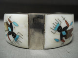 Heavy And Extremely Detailed Vintage Zuni Kachina Native American Jewelry Silver Turquoise Bracelet-Nativo Arts