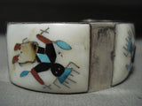 Heavy And Extremely Detailed Vintage Zuni Kachina Native American Jewelry Silver Turquoise Bracelet-Nativo Arts