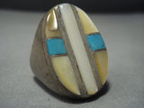 Heavy And Huge!! Vintage Navajo Blue Gem Turquoise Sterling Native American Jewelry Silver Ring Old-Nativo Arts