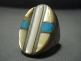 Heavy And Huge!! Vintage Navajo Blue Gem Turquoise Sterling Native American Jewelry Silver Ring Old-Nativo Arts