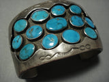 Heavy And Quality! Vintage Navajo 132 Grams Blue Gem Turquoise Native American Jewelry Silver Bracelet-Nativo Arts