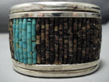 Heavy And Rare!! Vintage Native American Jewelry Navajo Turquoise Heishi Sterling Silver Cuff Bracelet-Nativo Arts