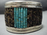 Heavy And Rare!! Vintage Native American Jewelry Navajo Turquoise Heishi Sterling Silver Cuff Bracelet-Nativo Arts