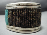Heavy And Rare!! Vintage Native American Jewelry Navajo Turquoise Heishi Sterling Silver Cuff Bracelet-Nativo Arts