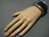Heavy And Rare!! Vintage Native American Jewelry Navajo Turquoise Heishi Sterling Silver Cuff Bracelet-Nativo Arts