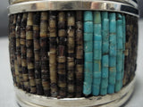 Heavy And Rare!! Vintage Native American Jewelry Navajo Turquoise Heishi Sterling Silver Cuff Bracelet-Nativo Arts
